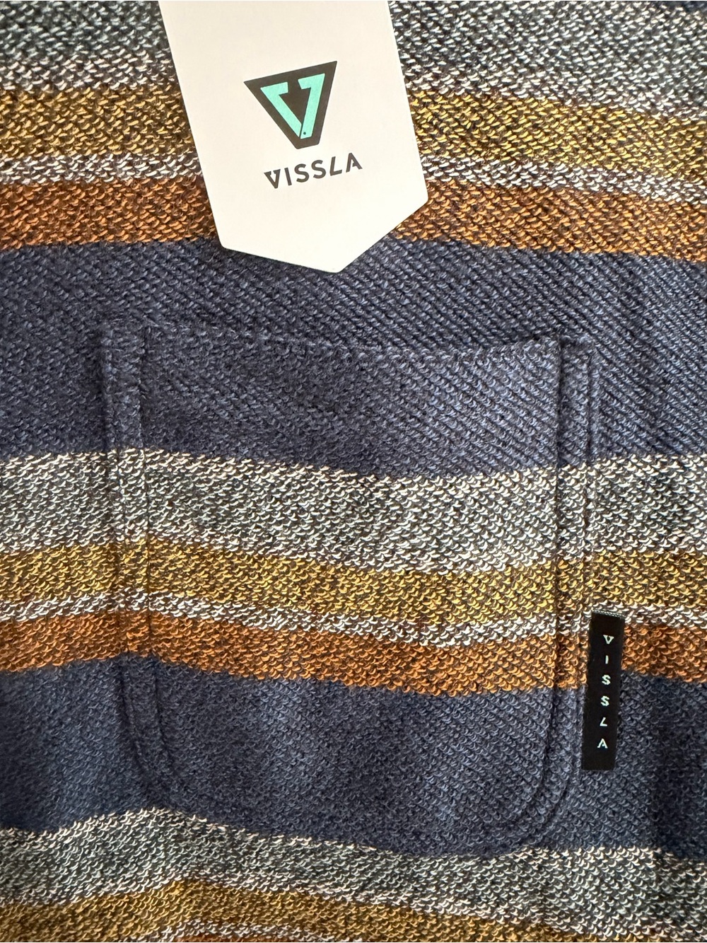 VISSLA Quiver Pocket Blue Striped Crewneck Sweatshirt with Stripes - Picture 2 of 5